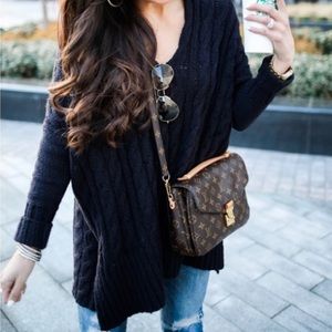 Free People Cable Knit V-Neck Sweater Black